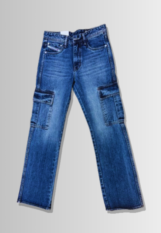 Men's Blue Utility Cargo Jeans – Relaxed Fit Workwear Denim