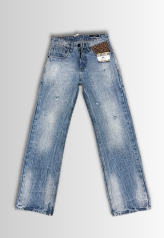 Men's Light Blue Distressed Straight-Leg Jeans – Vintage Wash Denim